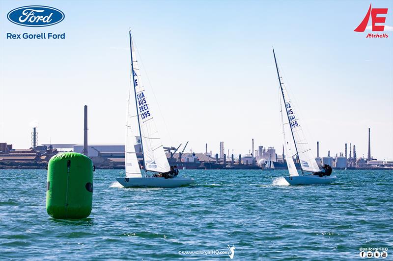 Shoulda Gone Left covered Tango into the top mark in Race 2 - Etchells Victorian State Championship 2022 photo copyright Nic Douglass @sailorgirlhq taken at Royal Geelong Yacht Club and featuring the Etchells class