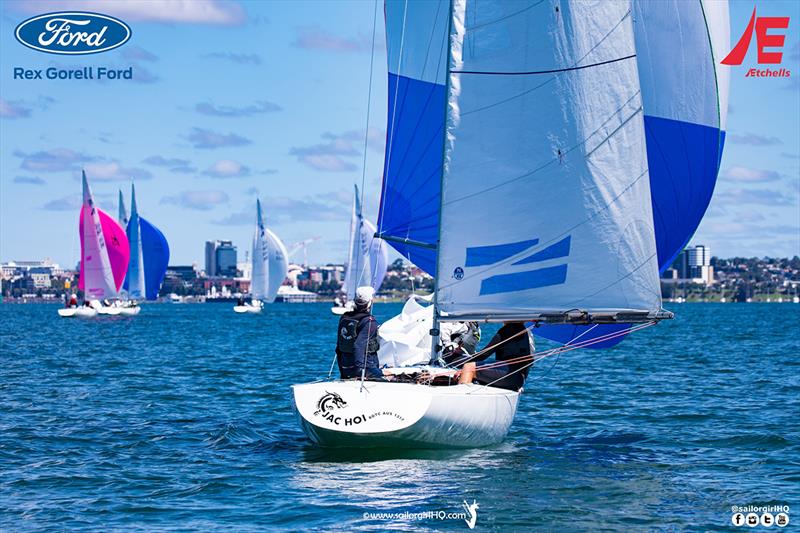 Jac Hoi enjoying the beautiful conditions - Etchells Victorian State Championship 2022 photo copyright Nic Douglass @sailorgirlhq taken at Royal Geelong Yacht Club and featuring the Etchells class
