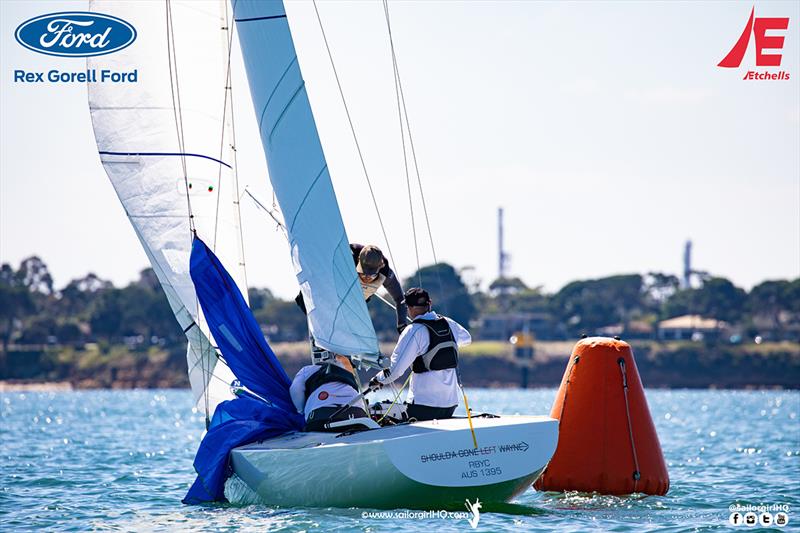 Shoulda Gone Left leads around the bottom in Race 1 - Etchells Victorian State Championship 2022 photo copyright Nic Douglass @sailorgirlhq taken at Royal Geelong Yacht Club and featuring the Etchells class