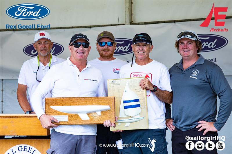 Shoulda Gone Left with the overall trophy for the Rex Gorell Ford Etchells Victorian State Championship 2022 photo copyright Nic Douglass @sailorgirlhq taken at Royal Geelong Yacht Club and featuring the Etchells class