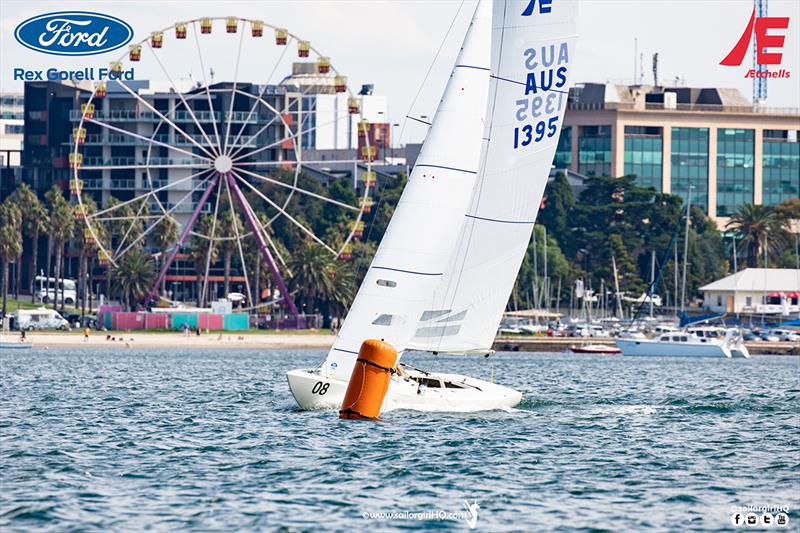 Shoulda Gone Left lead around the first top mark of the last race - Etchells Victorian State Championship 2022 photo copyright Nic Douglass @sailorgirlhq taken at Royal Geelong Yacht Club and featuring the Etchells class