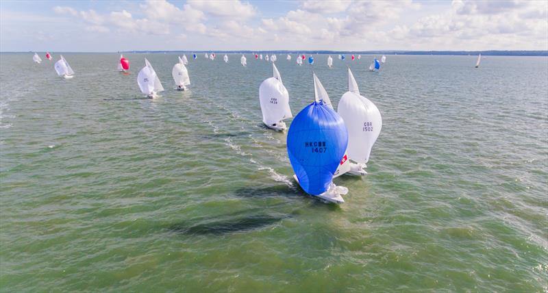 McWilliam's Macho Grande and Smith's Mila duel downwind in race two on day 2 of the 2022 International Etchells Class Pre-Worlds at Cowes photo copyright PKC Media taken at Royal Yacht Squadron and featuring the Etchells class
