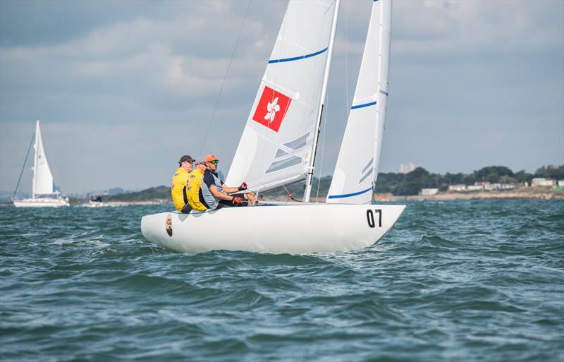 Jamie McWilliam's Macho Grande (HKG 1407) on day 2 of the 2022 International Etchells Class Pre-Worlds at Cowes photo copyright PKC Media taken at Royal Yacht Squadron and featuring the Etchells class
