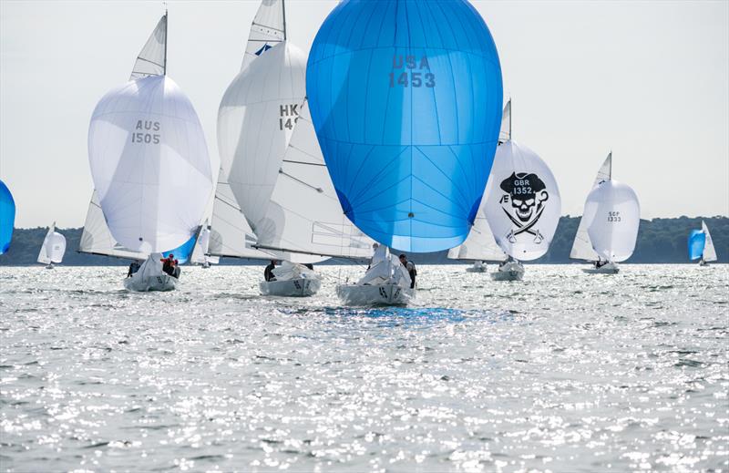 Peter Duncan's Oatmeal leads downwind - 2022 International Etchells Worlds day 3 photo copyright PKC Media taken at Royal Yacht Squadron and featuring the Etchells class