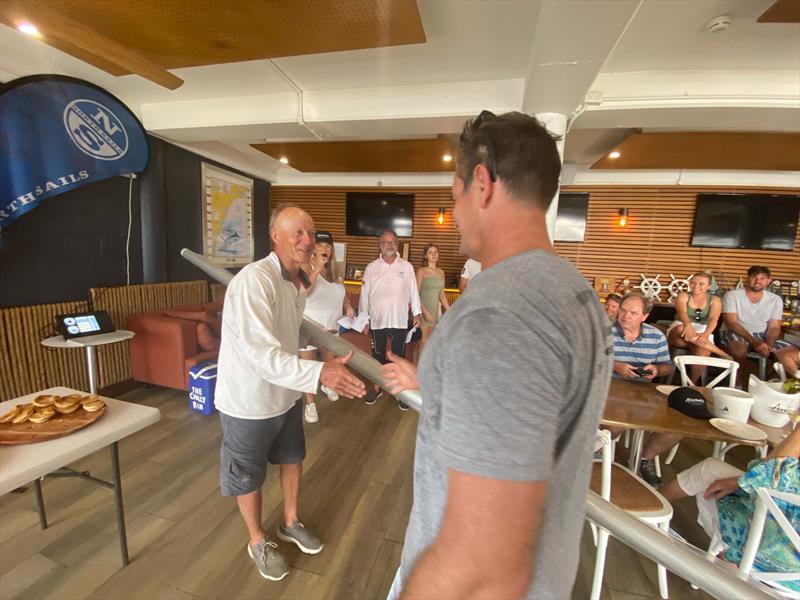 Johnnie Denton awarding the Whalespars boom to Todd Anderson - Etchells 2023 NSW Championship - photo © Glen Hickey