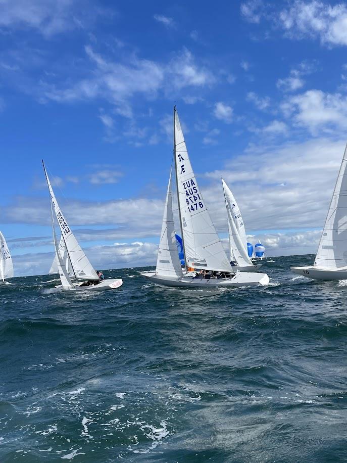Bottom mark action - Jukes of Hazzard lead Triad2020 on day two of the Etchells Victorian State Championship photo copyright Laura Thomson / RBYC taken at Royal Brighton Yacht Club and featuring the Etchells class