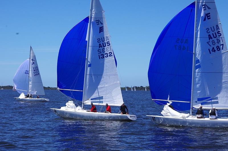 Elusive, Come Monday and Jindavik contested all day - Etchells Victorian Championship 2024 photo copyright Jeanette Severs taken at Metung Yacht Club and featuring the Etchells class