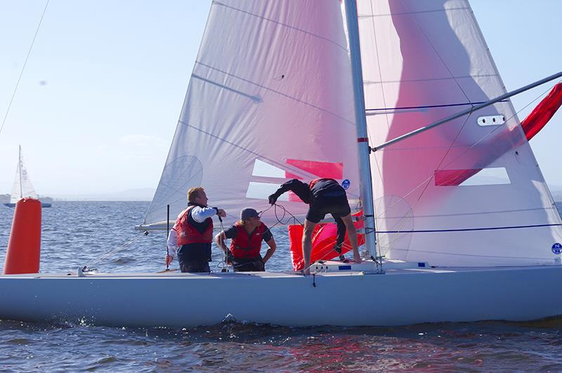 The crew on Basic Instinct – Tom Russell, Mitch Kanat and Will Llewellyn – worked hard all day - Etchells Victorian Championship 2024 photo copyright Jeanette Severs taken at Metung Yacht Club and featuring the Etchells class