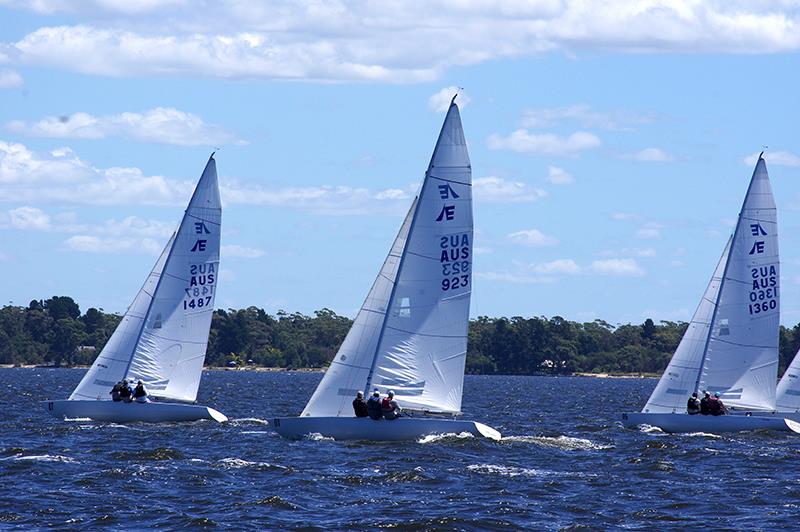 Jindavik (AUS1487), Apres La Mer (AUS923) and Elusive (AUS1360) reaching - Etchells Victorian Championship 2024 photo copyright Jeanette Severs taken at Metung Yacht Club and featuring the Etchells class