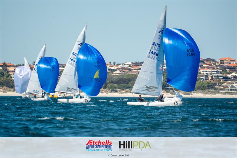 AUS1466 Tango. Chris Hampton, Charlie Cumbley and Paul Childs on day 3 of the 2024 Etchells World Championships photo copyright Alex Dare, Down Under Sail taken at Fremantle Sailing Club and featuring the Etchells class