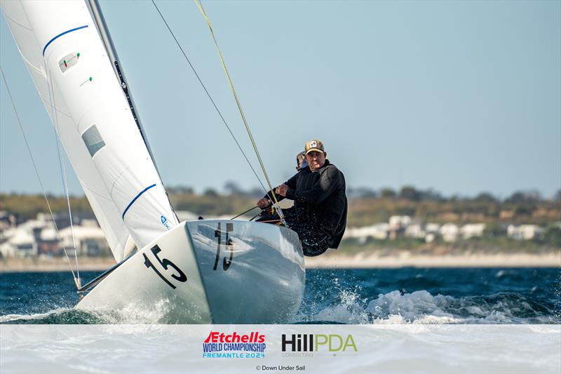 Graeme Taylor, James Mayo, and Richard Allanson on day 4 of the 2024 Etchells World Championships photo copyright Alex Dare, Down Under Sail taken at Fremantle Sailing Club and featuring the Etchells class