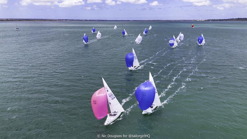 Flying Higher AUS1518 passes Matilda AUS1488 on the last leg in Race 6 to snatch the win - TLC Healthcare Etchells Australasian Summer Championship - photo © Nic Douglass @SailorGirlHQ