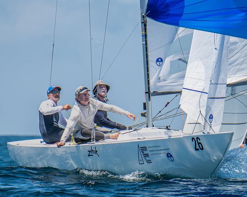 James Mayo, Paul Cayard, and Ben Lamb aboard Magpie AUS 1526 win the 2026 Etchells World Championship at San Diego Yacht Club photo copyright Mark Albertazzi taken at San Diego Yacht Club and featuring the Etchells class