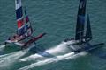 An aerial view of Great Britain SailGP Team  New Zealand SailGP Team  in action on Race Day 2 during Great Britain SailGP, Event 3, Season 2 in Plymouth, Great Britain 18 July  © Thomas Lovelock/SailGP