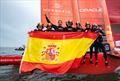 Spain SailGP Team helmed by Diego Botin pose for a photograph aboard their F50 catamaran as they celebrate winning the Oracle Los Angeles Sail Grand Prix at the Port of Los Angeles, in California © Ricardo Pinto for SailGP