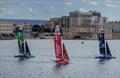 The three boat Final at Italy SailGP held in Taranto suffered from a lack of wind - eventually the time limit ran out © SailGP