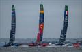 From left: Black Foils (NZL), Spain and France - Final Race - Day 2 of the Mubadala New York Sail Grand Prix - June 7, 2025 © Jason Ludlow /SailGP