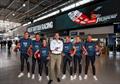 Sir Ben Ainslie and his Emirates GBR SailGP Team took over London's Waterloo Station to mark the return of SailGP to UK shores (L-R Neil Hunter, Kai Hockley, Hannah Mills, Sir Ben Ainslie, Dylan Fletcher, Ellie Aldridge, Nick Hutton)