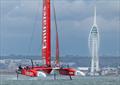Emirates GBR SailGP Team driven by Dylan Fletcher-Scott practising in Portsmouth ahead of the Emirates Great Britain Sail Grand Prix | Portsmouth