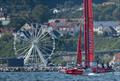 Emirates Great Britain SailGP Team helmed by Hannah Mills during a practice session ahead of the Germany Sail Grand Prix