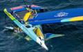 Aerial view of Mubadala Brazil SailGP Team F50 catamaran following an incident during a practice session ahead of the Germany Sail Grand Prix in Sassnitz, Germany. Friday 15 August 
