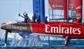 Dylan Fletcher, driver of Emirates Great Britain SailGP Team celebrates as Emirates Great Britain SailGP Team cross the finish line on Race Day 2 - DP World Spain Sail Grand Prix © Ricardo Pinto for SailGP