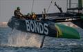 The BONDS Flying Roos SailGP Team helmed by Tom Slingsby in action during a practice session ahead of the Mubadala Abu Dhabi Sail Grand Prix Season Grand Final presented by Abu Dhabi Sports Council