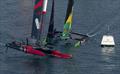 Switzerland SailGP Team helmed by Sebastien Schneiter and BONDS Flying Roos SailGP Team helmed by Tom Slingsby in action on Race Day 1 of the Mubadala Abu Dhabi Sail Grand Prix Season Grand Final presented by Abu Dhabi Sports Council held in Abu Dhabi