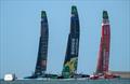Black Foils SailGP Team helmed by Peter Burling, BONDS Flying Roos SailGP Team helmed by Tom Slingsby and Emirates Great Britain SailGP Team helmed by Dylan Fletcher in the season final at the Mubadala Abu Dhabi Sail Grand Prix Season Grand Final