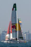 Red Bull Italy SailGP Team helmed by Phil Robertson in action during a practice session ahead of the Mubadala Abu Dhabi Sail Grand Prix Season Grand Final presented by Abu Dhabi Sports Council