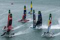 Black Foils SailGP Team helmed by Peter Burling and DS Automobiles SailGP Team France helmed by Quentin Delapierre collide during Race 3, on Race Day 1 of the ITM New Zealand Sail Grand Prix in Auckland, New Zealand