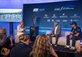 Fox Sports Sam Squiers with Russell Coutts and Quentin Delapierre at the media conference - KPMG Australia Sail Grand Prix - Sydney - February 27, 2026