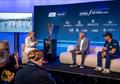 Fox Sports Sam Squiers with Russell Coutts and Quentin Delapierre at the media conference - KPMG Australia Sail Grand Prix - Sydney - February 27, 2026