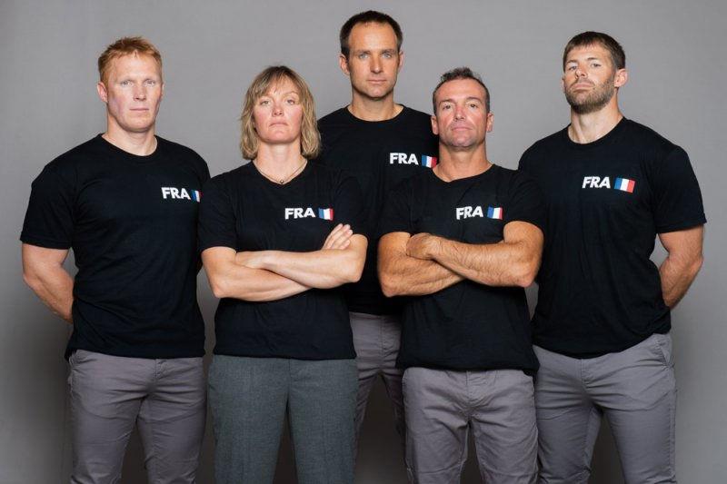 France SailGP Team (l-r) Matthieu Vandame, Marie Riou, Olivier Herledant, Billy Besson, Devan Le Bihan photo copyright SailGP taken at  and featuring the F50 class