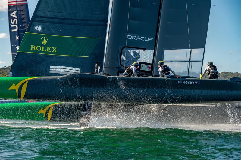 SailGP Australia Team in race two on day 1 of SailGP Sydney photo copyright Chris Cameron / SailGP taken at  and featuring the F50 class