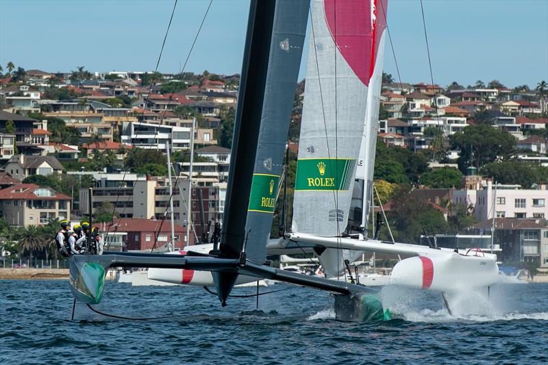 SailGP Australia Team and SailGP Japan Team in pre race for their match race on day two of competition at the Sydney SailGP photo copyright Chris Cameron / SailGP taken at  and featuring the F50 class