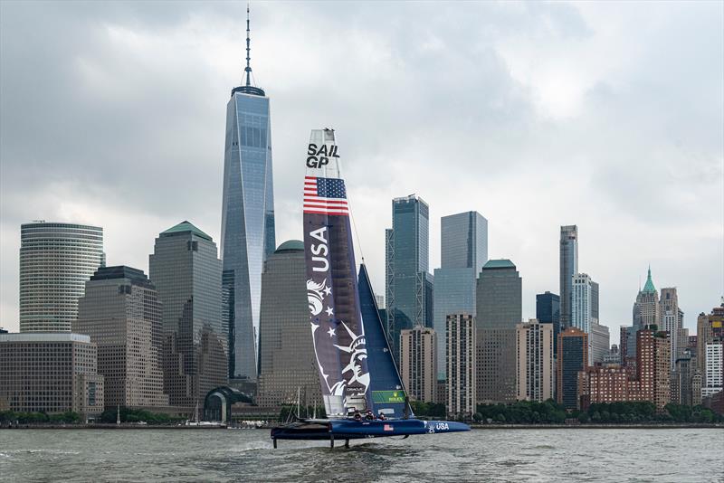 Team prepare on the Hudson ahead of the New York SailGP  photo copyright Chris Cameron / SailGP taken at  and featuring the F50 class