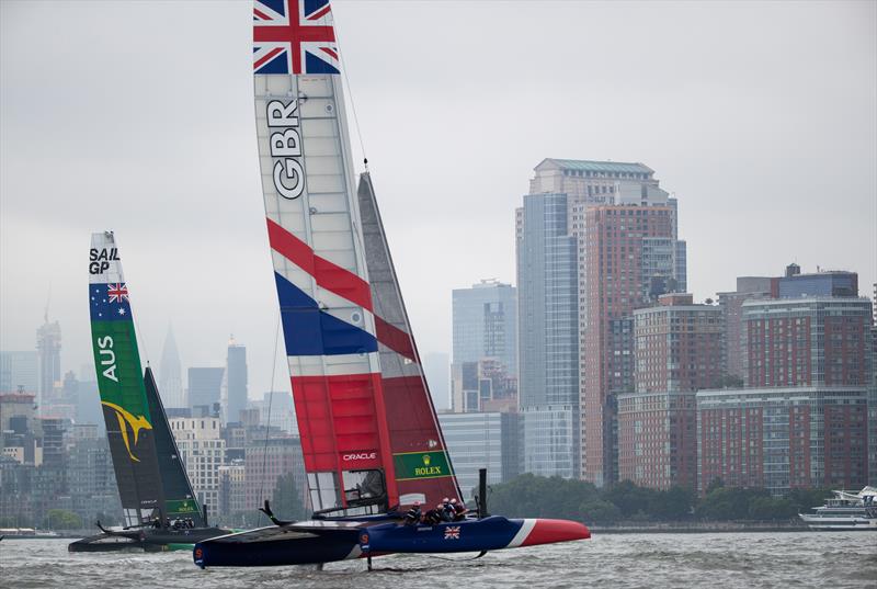 Team prepare on the Hudson ahead of the New York SailGP  photo copyright Simon Bruty / SailGP taken at  and featuring the F50 class