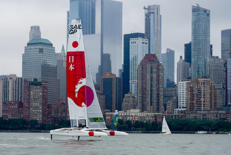 Team prepare on the Hudson ahead of the New York SailGP  photo copyright Beau Outteridge / SailGP taken at  and featuring the F50 class