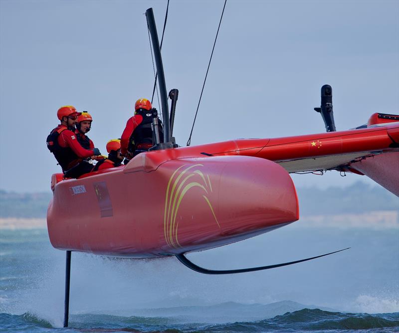 Wednesday high wind practice in the Solent ahead of the Cowes SailGP event photo copyright Tom Hicks / www.solentaction.com taken at  and featuring the F50 class