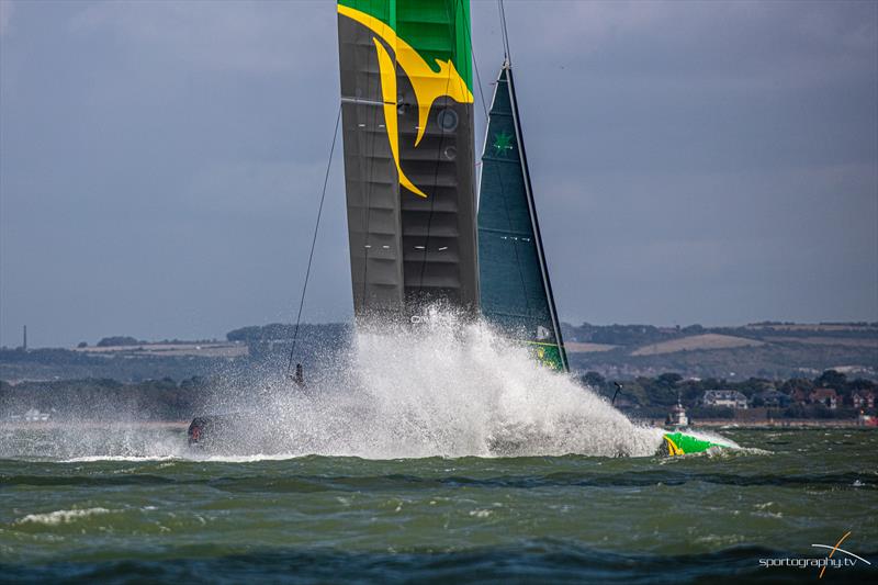 Wednesday high wind practice in the Solent ahead of the Cowes SailGP event photo copyright Alex Irwin / www.sportography.tv taken at  and featuring the F50 class
