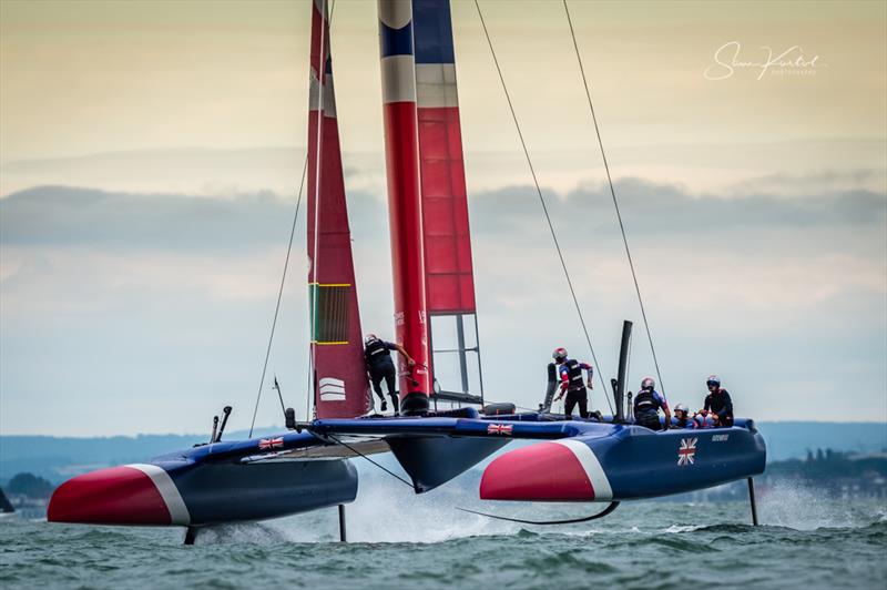 Cowes SailGP practise racing on Thursday evening photo copyright Sam Kurtul / www.worldofthelens.co.uk taken at  and featuring the F50 class