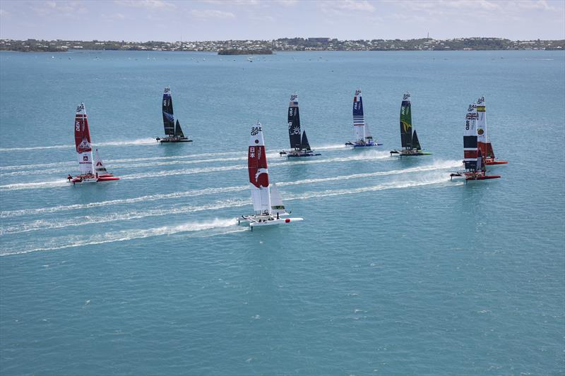 Spain SailGP Team co-helmed by Florian Trittel and Phil Robertson leading the fleet during Bermuda SailGP presented by Hamilton Princess photo copyright Simon Bruty for SailGP taken at  and featuring the F50 class