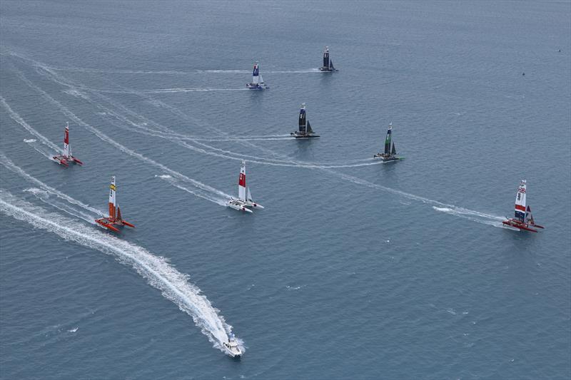 The fleet in action on Race Day 2 of the Bermuda SailGP presented by Hamilton Princess - photo © Simon Bruty for SailGP