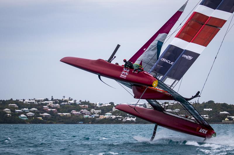 The Great Britain SailGP Team F50 catamaran on the edge during the Bermuda SailGP presented by Hamilton Princess photo copyright Javier Salinas for SailGP taken at  and featuring the F50 class