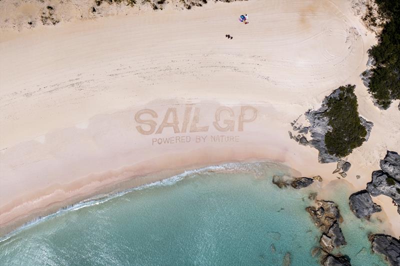The SailGP logo is drawn on the Bermudan sand photo copyright Andrew Kirkpatrick for SailGP taken at  and featuring the F50 class