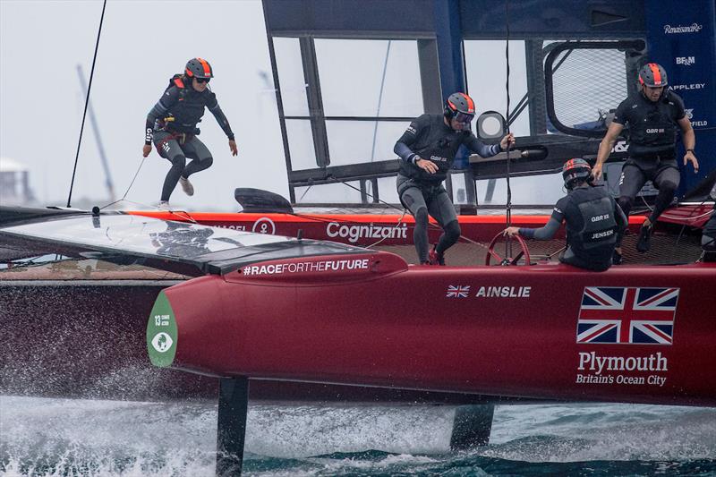 Ben Ainslie and Hannah Mills of Great Britain SailGP Team run across the British F50 - photo © Javier Salinas for SailGP