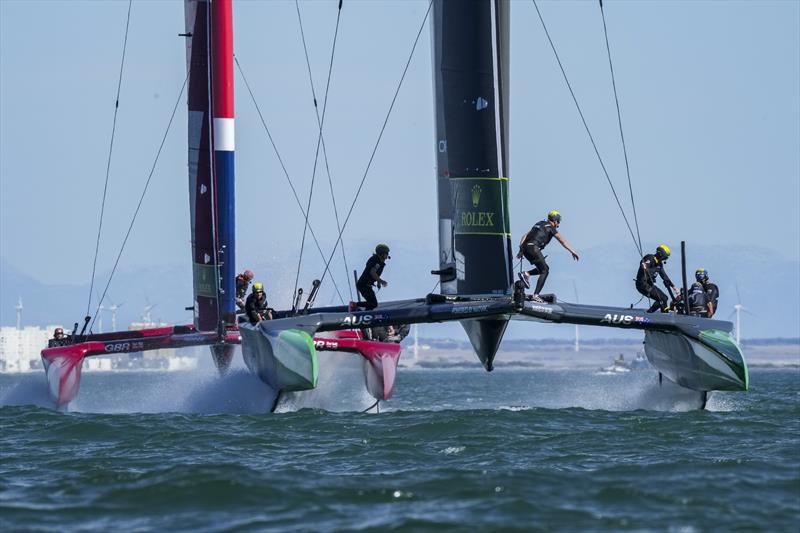 Sam Newton, grinder of Australia SailGP Team, and Nina Curtis of Australia SailGP Team at the Spain Sail Grand Prix photo copyright Bob Martin for SailGP taken at  and featuring the F50 class