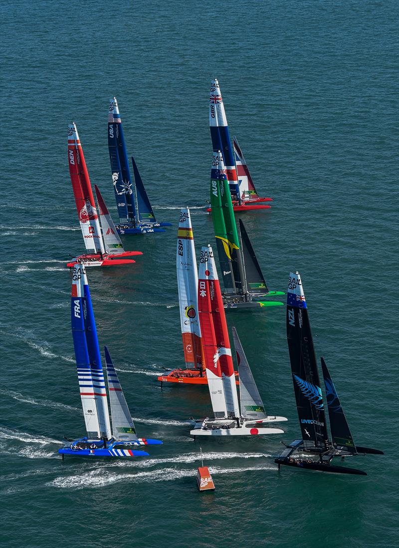 The sailGP F50 catamaran fleet in action on Race Day 1 at the Spain Sail Grand Prix photo copyright Ricardo Pinto for SailGP taken at  and featuring the F50 class