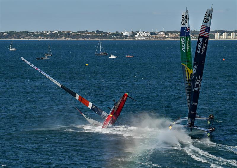 The Great Britain SailGP Team pitchpole in the final podium race at the Spain Sail Grand Prix - photo © Ricardo Pinto for SailGP